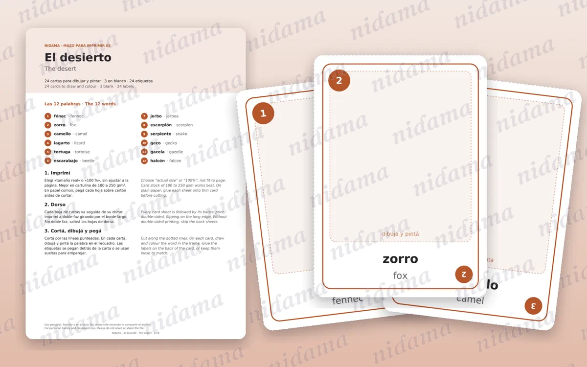 Guide and first card sheet of the The desert deck