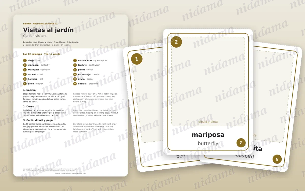 Guide and first card sheet of the Garden visitors deck