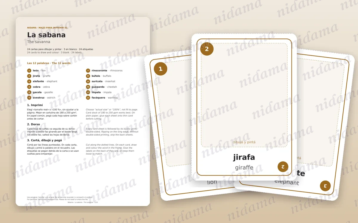 Guide and first card sheet of the The savanna deck
