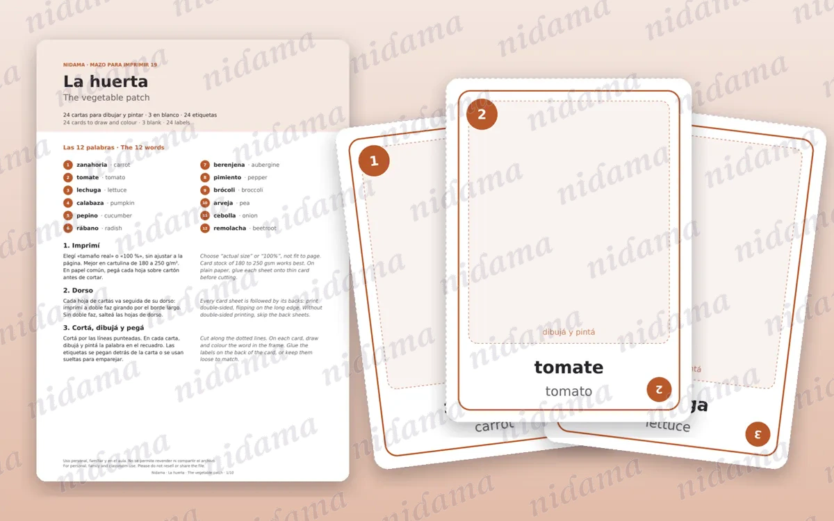 Guide and first card sheet of the The vegetable patch deck