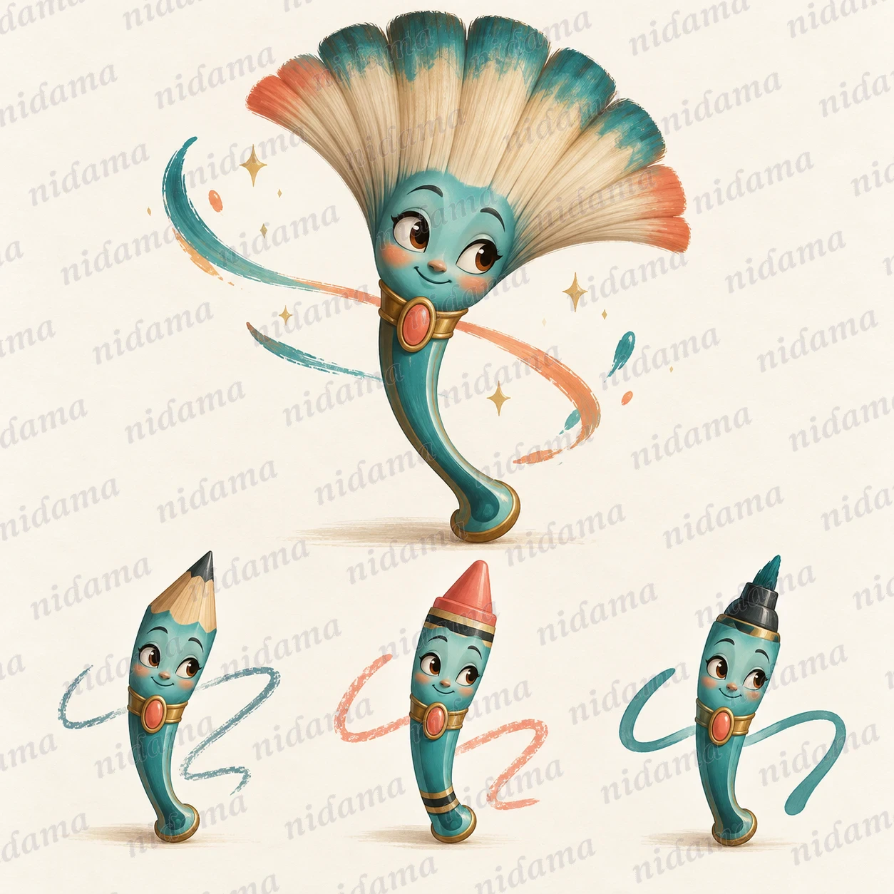 Fina, a character shaped like a fan brush