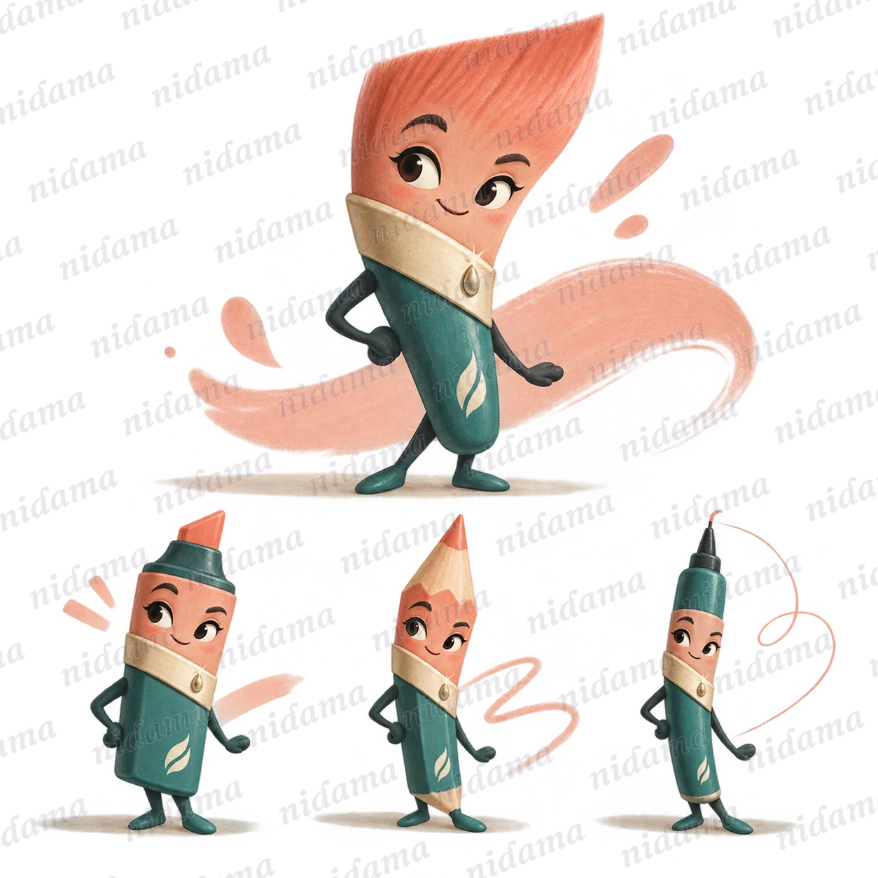 Bisi, a character shaped like an angled brush