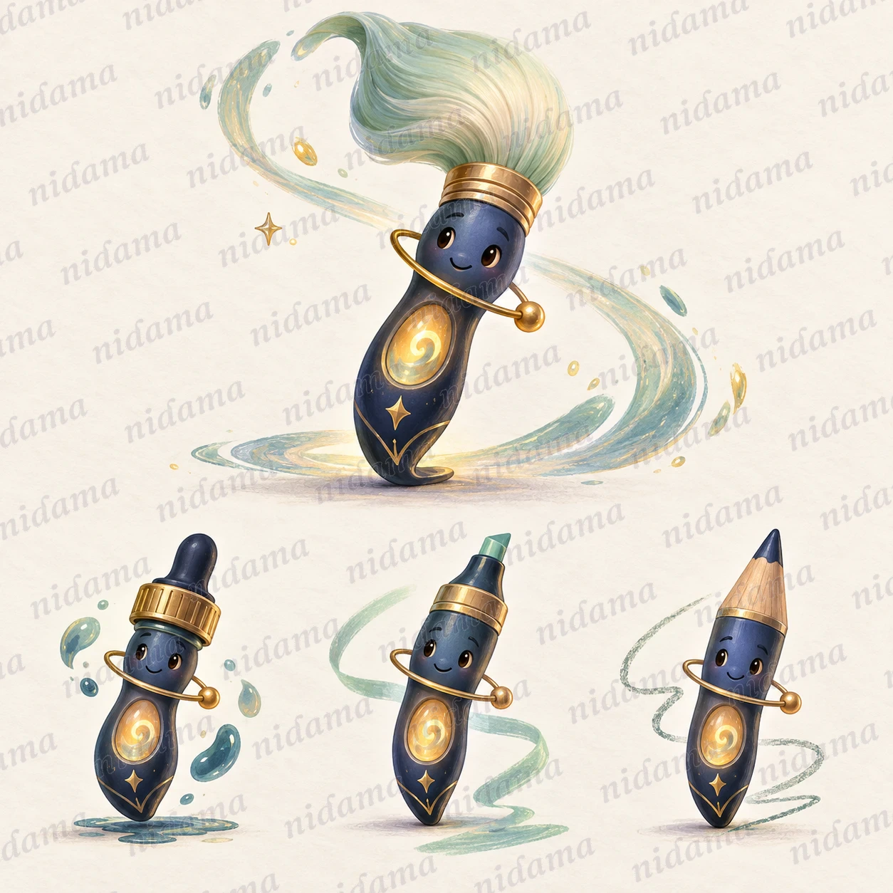 Liri, a character shaped like an ink brush