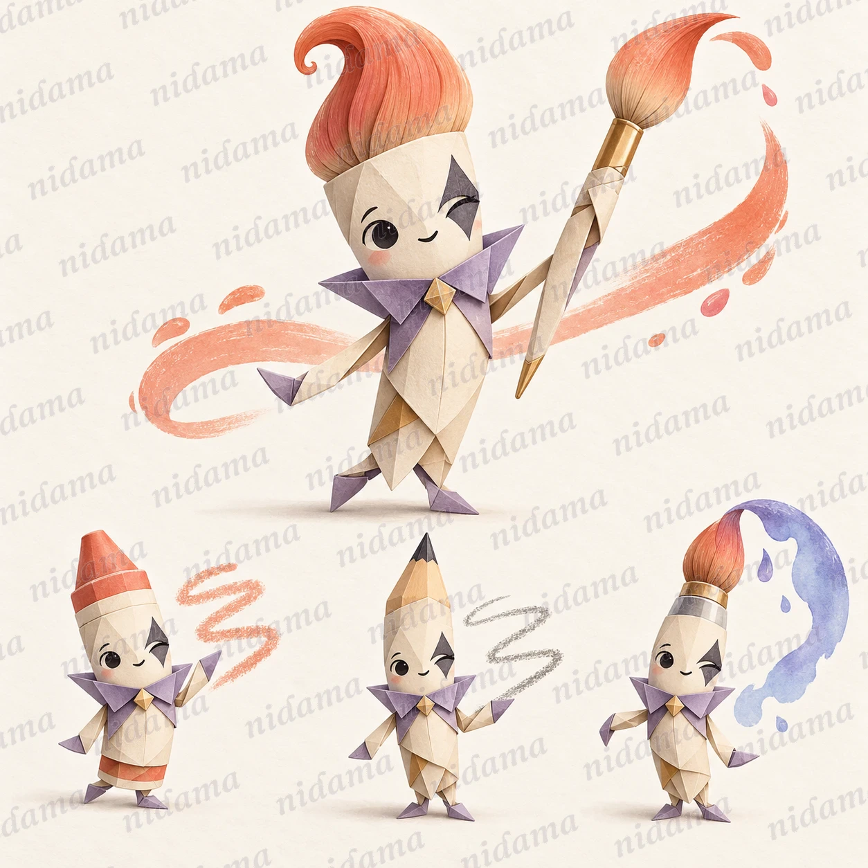 Plumi, a character shaped like a paper brush
