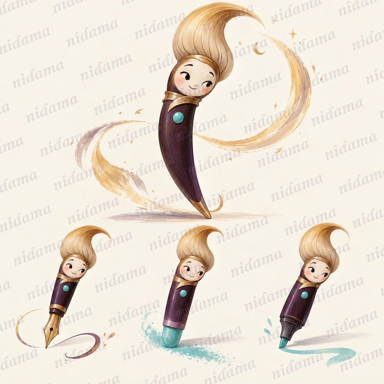 Luna, a character shaped like a curved brush