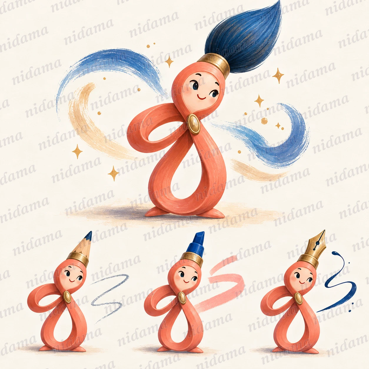 Lazo, a brush character with a bow-shaped handle
