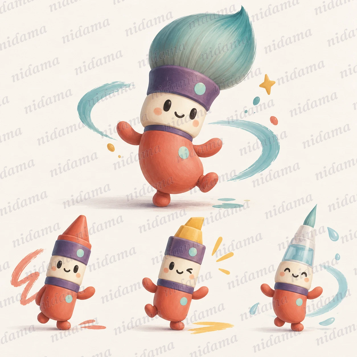 Trio, a character shaped like a modular brush