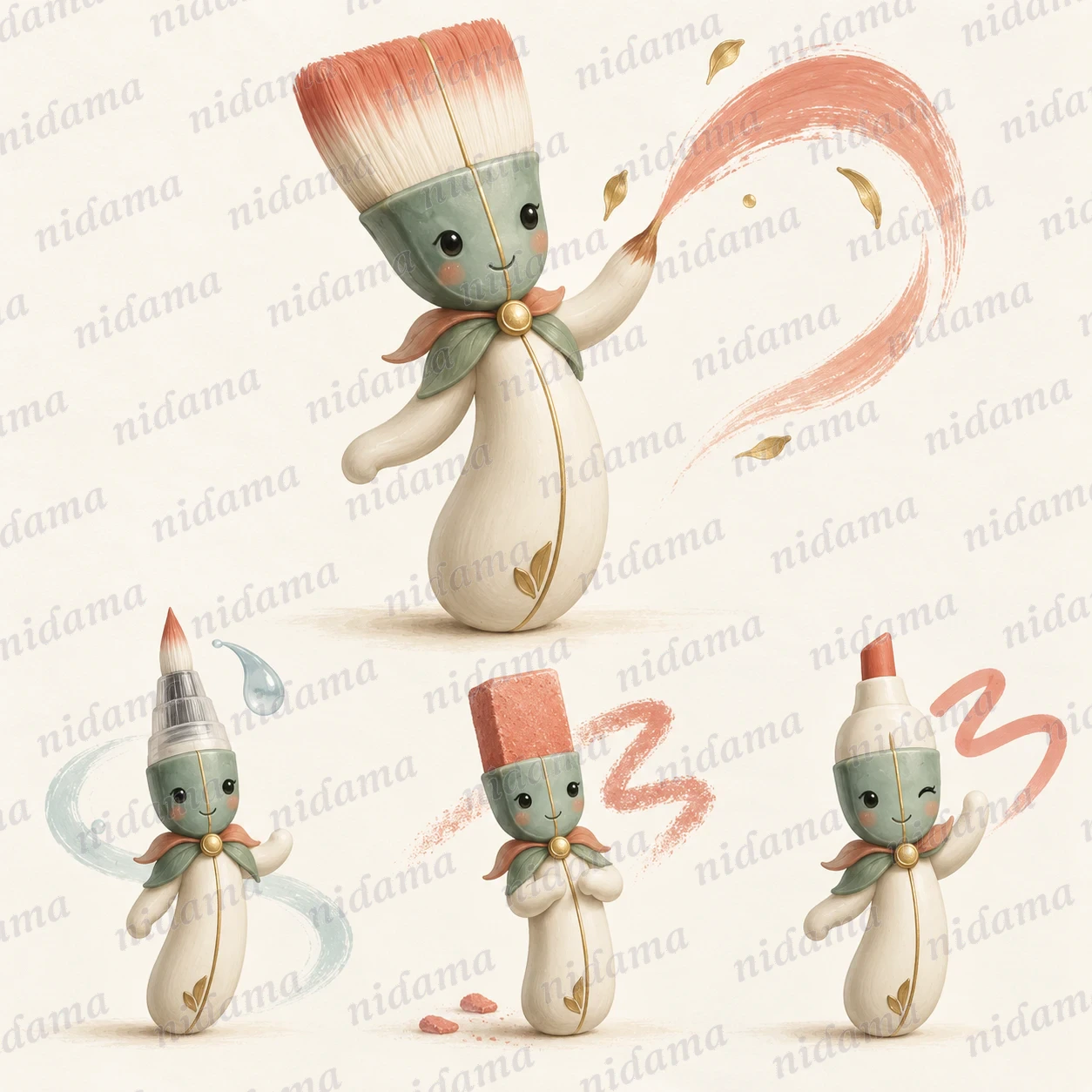 Mika, a character shaped like a ceramic-handled brush