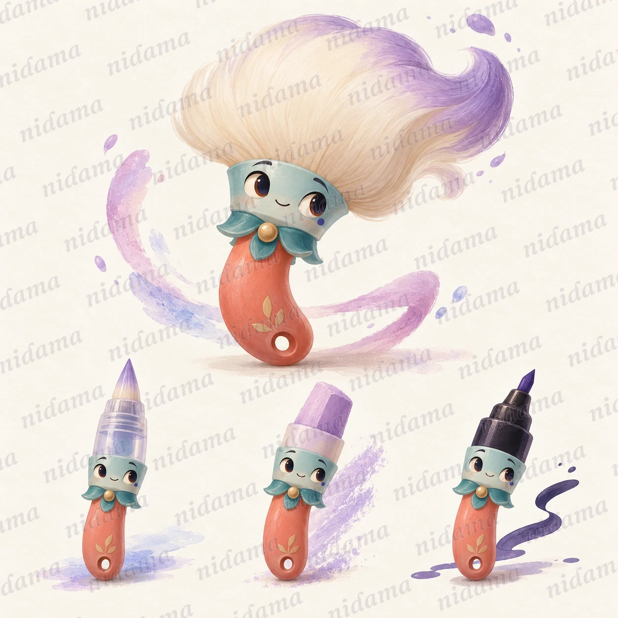 Numa, a character shaped like a soft-haired watercolour brush