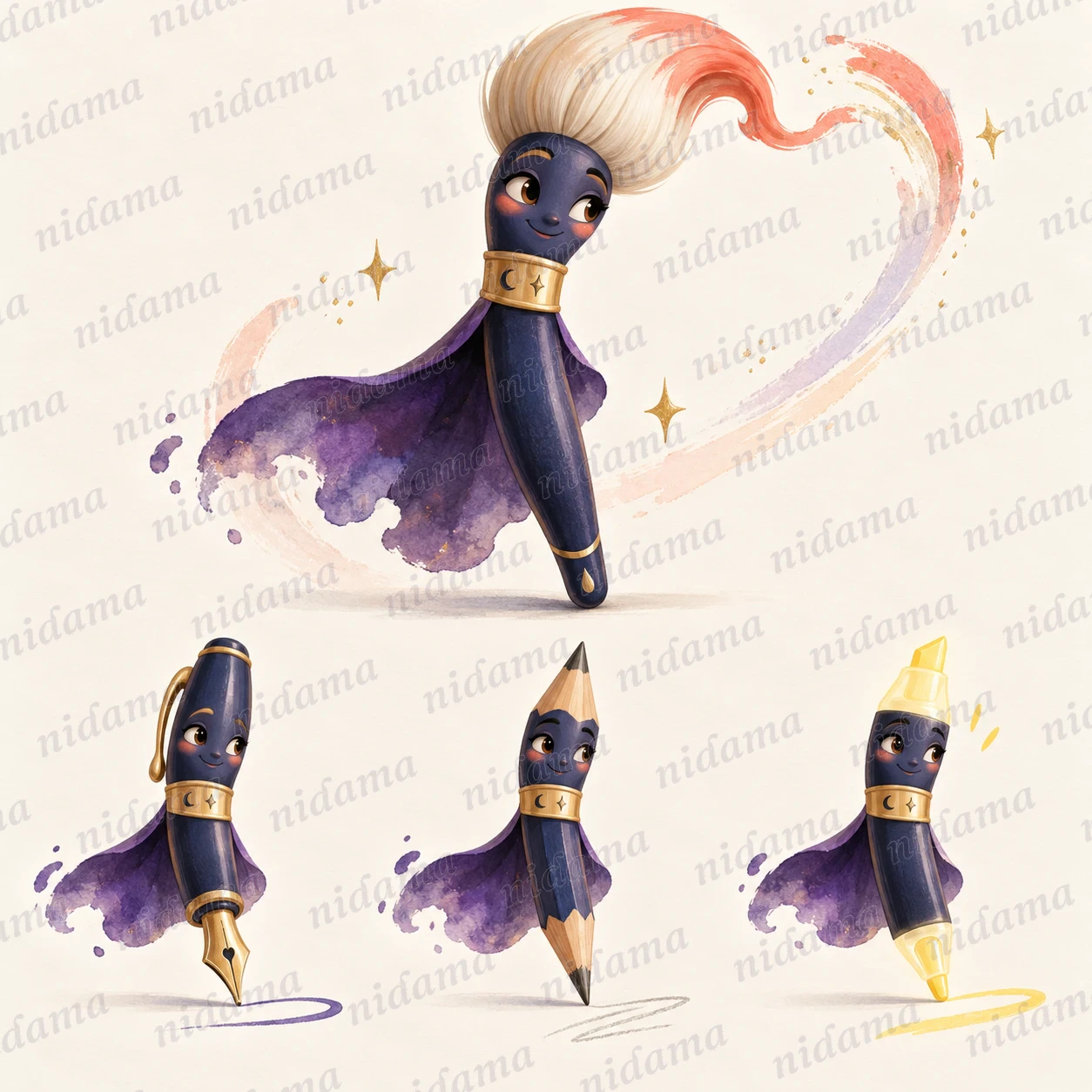 Nox, a character shaped like an ink brush