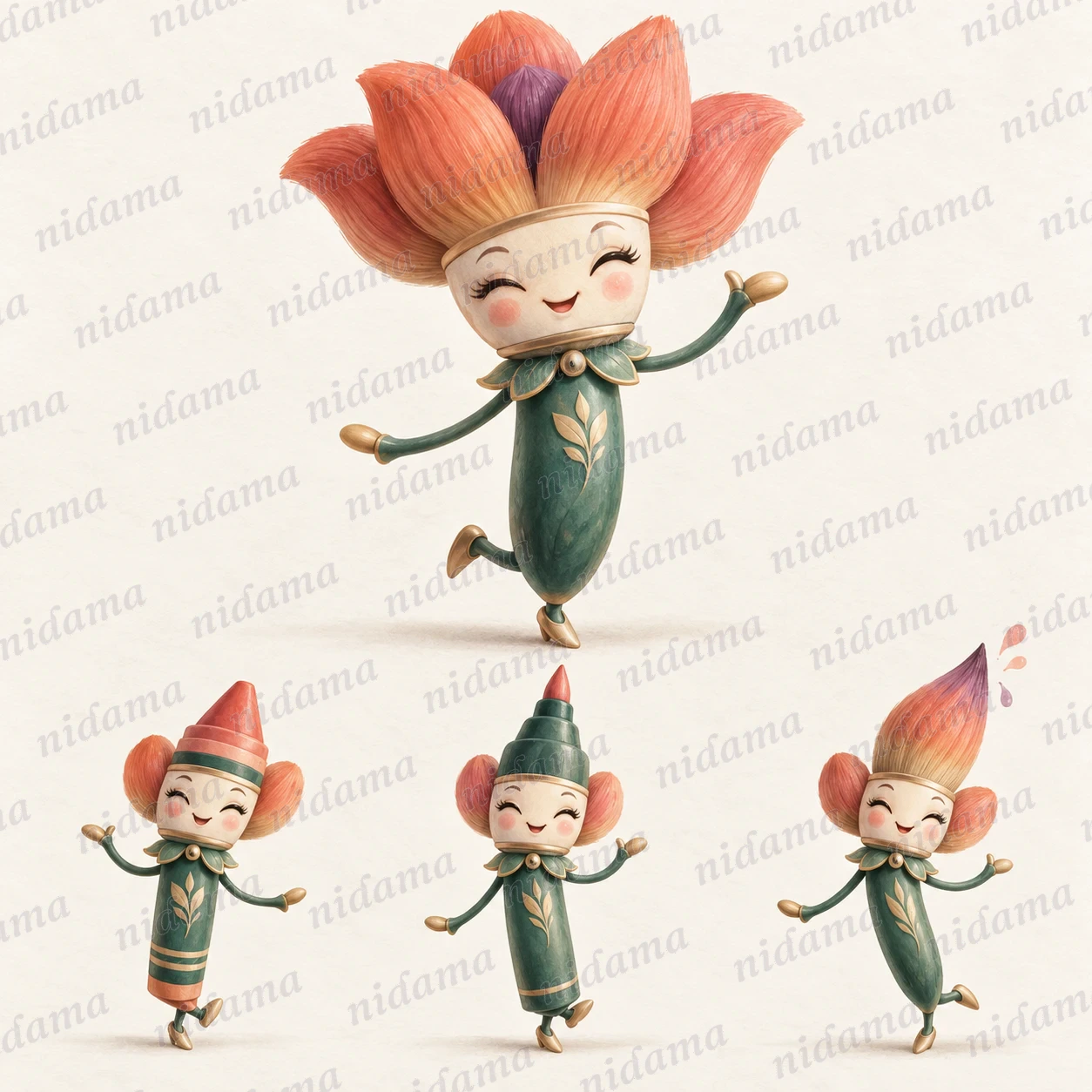 Flori, a character shaped like a splayed brush
