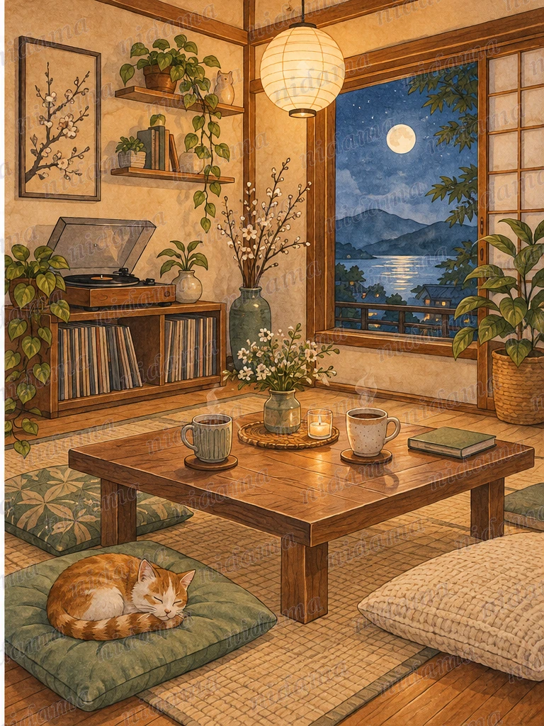 Mesa baixa à noite