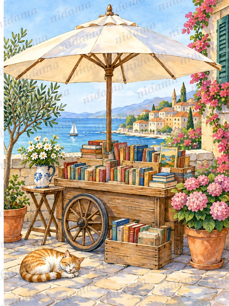 Livros sob o guarda-sol